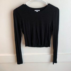 Bar III Black Cropped Long Sleeve Shirt